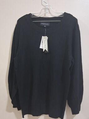 NWT Womens Premise Black Crewneck Long-Sleeve Sweater Size XL